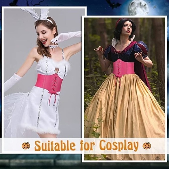 PINK Leather Elastic Wide Stretch Belt Corset Top Halloween Cosplay Costume NWT main image 5